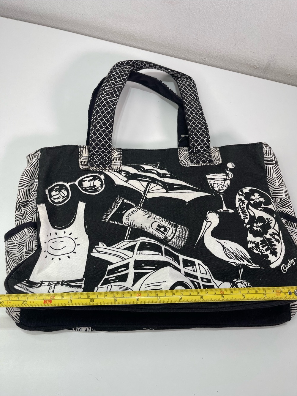 Sun N’ Sand Artistic Canvas Black White Tote Bag Beach Bag Sandal Charm Travel - Picture 6 of 9